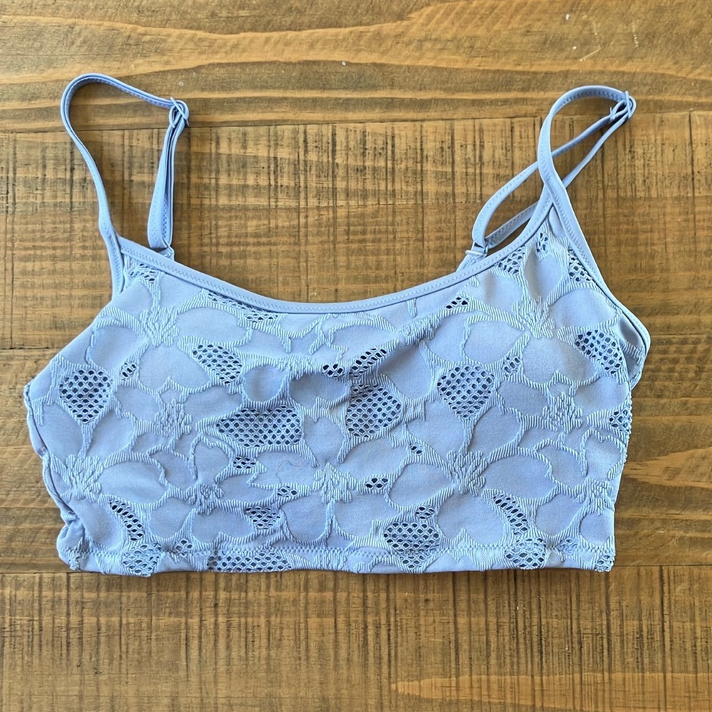 Aerie Light Blue Floral Lace Longline Bikini Top